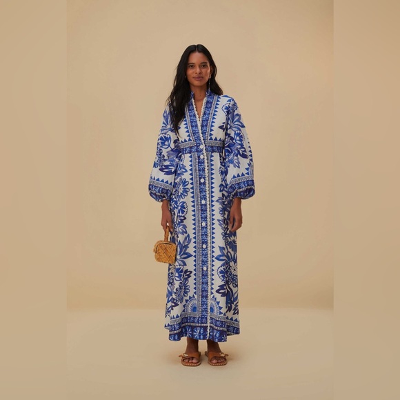 FARM Rio Blue and White Floral Long Sleeve Dress - Picture 8 of 8